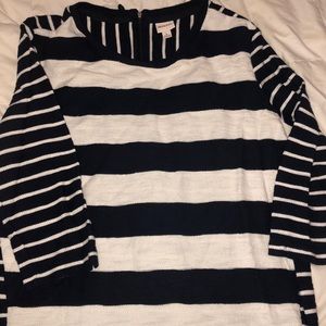 Target merona navy white striped blouse large